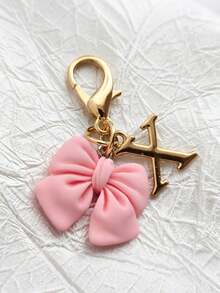 1pc 2-In-1 26 Letters + Pink Bow Lobster Clasp, Exquisite Cute Pink Bow Keychain/A-Z 26 Letters Keychain/Suitable For Bags, Wallets And Other Decorative Accessories, Ideal Holiday Gift Accessory - Multicolor - View 25