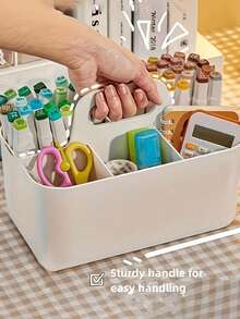 Multifunctional Transparent Storage Basket With Handle, 5-Compartment Desktop Organizer, Large Capacity Plastic Stationery Box, Suitable For Pens, Pencils, Markers And Crayons, Portable Pen Holder - Multicolor - View 6