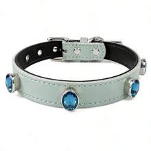 1pc Fashionable Cute Rhinestone Pet Collar, Genuine Leather Exquisite Beautiful Dog Cat Collar, Adjustable Pet Collar Cat Dog Universal Ins Style Pet Collar Leash Set - Multicolor - View 9