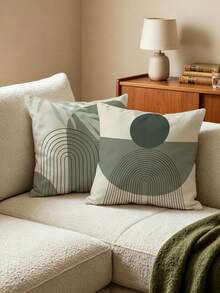 shangxia 4Pcs, Boho Sage Green Pillow Covers, Boho Abstract Geometric Leaf Throw Pillow Covers - Contemporary Sage Green, Machine Washable Polyester, Single-Sided Design - 16x16, 18x18, 20x20 Inches, No Pillow Insert. - Multicolor - View 10