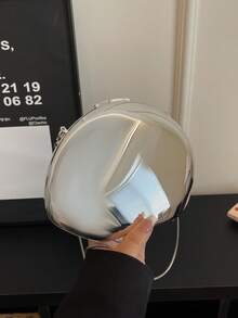 Dedoo 女款橢圓形金屬感晚宴手拿包，純色亮面質感，按扣開合，未來感時尚風格，適合女性派對、宴會、雞尾酒會，四季皆宜 - 銀色 - 查看 6