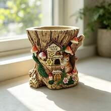 1PC Tree Stump Squirrel Resin Planter, Fairy Tale Style 3D Embossed Craft, Vivid And Cute Design. Suitable For Planting Succulents, Desktop Balcony Garden Decoration Ornament. - Squirrel Flower Pot - View 1