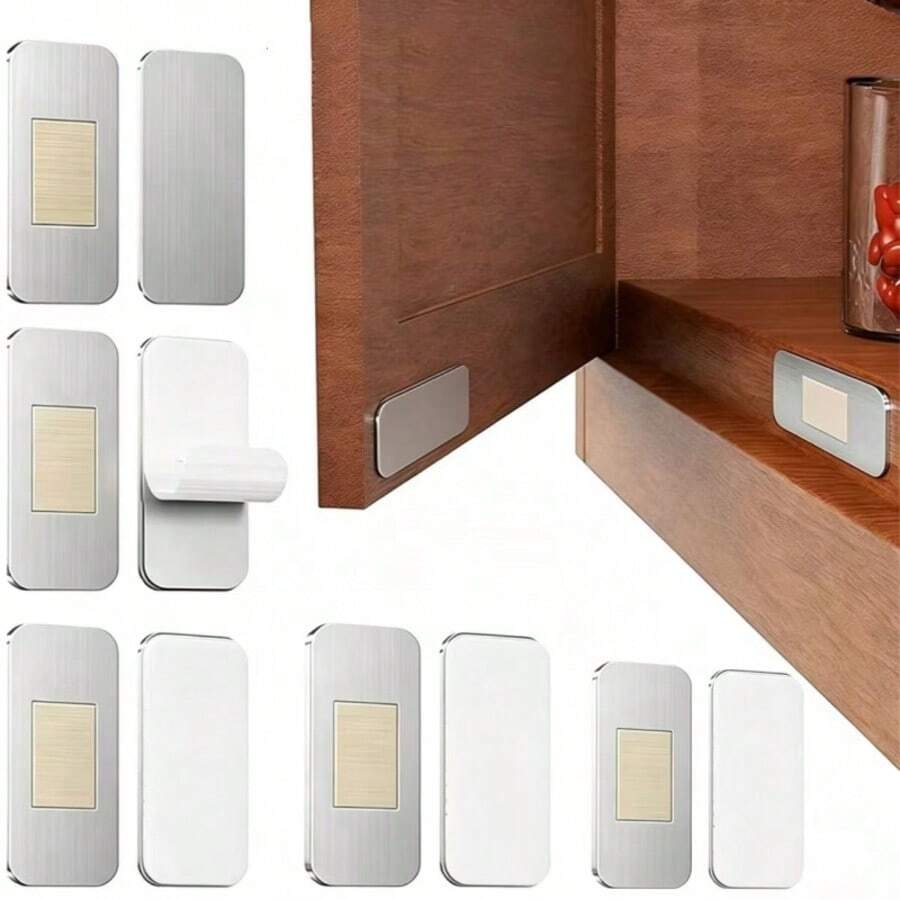 3/1pc Stainless Steel Ultra-Thin Magnetic Cabinet Door Stopper, No-Drill Installation For Kitchen Cabinets, Wardrobes And Drawers, With Adhesive Backing, And Secure