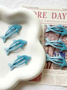 10pcs/5pcs Blue Cute Dolphin Oil-Drip BB Hair Clips Y2K Bangs Side Hair Clips Daily Versatile Hair Accessories Gift - Blue - View 2