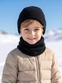 2pcs/Set Unisex Kids Knit Hat + Scarf Set, Warm Autumn/Winter Children's 2 Pieces Set, Fashion Knit Hat Set, Solid Color Kids Outfit - 2PCS - View 11