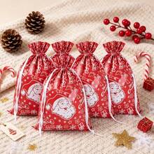 2/4/6pcs Extra Large Christmas Drawstring Gift Bags, Durable Plastic Bags With Santa Claus Pattern, Holiday Party Gift And Candy Storage Bags - View 1
