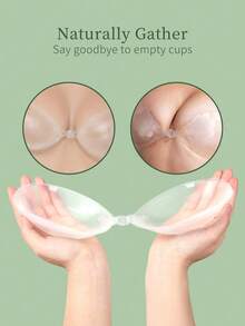 1pc Transparent Silicone Adhesive Bra, (Includes 20pcs Flower-Shaped Nipple Covers) Transparent Silicone Surface, Secure Front Connection, Fully Showcases Shoulder And Chest Lines, Suitable For Wedding Guest Outfits, Garden Party Events And Studio Photography. - Multi-color - View 2