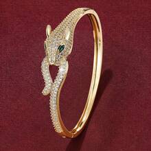 1pc Snake Design Cubic Zirconia Inlaid Women Bracelet - Multicolor - View 1