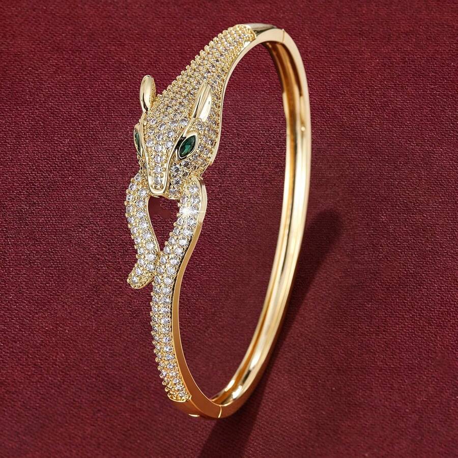 1pc Snake Design Cubic Zirconia Inlaid Women Bracelet - Multicolor - View 1