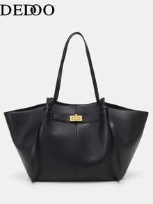 Dedoo Fashionable Large Capacity Trapezoid Bag Designer Style Lock Clasp Women's Shoulder Bag Luxury PU Leather Handbag Premium Underarm Bag - Black - View 5
