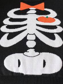 2pcs/Set Cute Halloween Skeleton Pattern Crew Neck Long Sleeve Knit Pullover Sweater And Knit Long Pants For Baby Boys, Suitable For Halloween, Casual Wear, Spring, Autumn, Winter - Black - View 7
