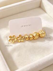 6/18PCS Fashion Gold Metallic Earring Set, Flower Shell Water Drop C-Hoop Geometric Multi-Element Women's Fashion Earring Set, Daily Wear, (Lightweight CCB Material, Non-Fading/No Dropping Sensation) - Gold - View 4