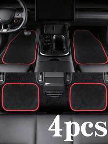 4pcs Universal Car Floor Mats Set, Front And Rear Carpets With Red Edging, Non-Slip Car Floor Mats, Sporty Car Interior Accessories, Suitable For Most Car Models - One Size - View 8