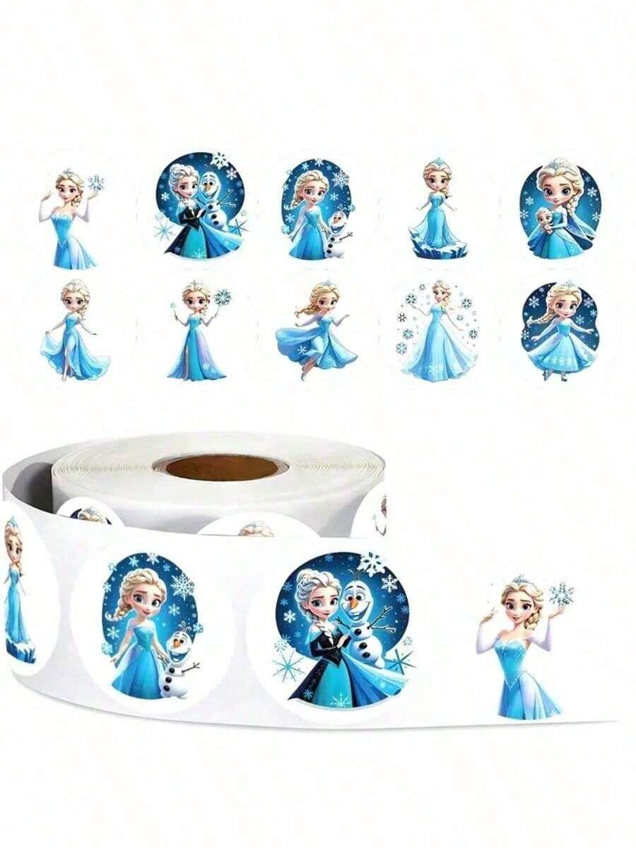 Disney 500pcs Cartoon Frozen Elsa Roll Stickers, Round Self-Adhesive Princess Stickers, Suitable For Party Favors, Gift Packaging, Reward Labels, Water Bottles, Scrapbook Decoration