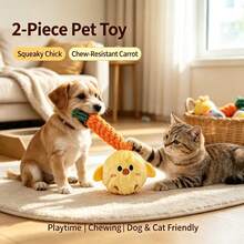 2pcs/Set Screaming Chicken Plush Doll And Braided Carrot Rope Chew Doll, Interactive Teething Doll For Small Dogs And Cats, Durable Puppy Kitten Doll, Relieve Anxiety, Suitable For Indoor Daily Entertainment - Multicolor - View 4