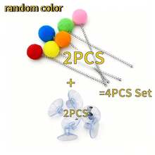 2pcs Set (1 Spring Cat Teaser + 1 Suction Cup Base) / 4pcs Set (2 Spring Cat Teasers + 2 Suction Cup Bases) Random Color - Interactive Cat Toy, Pet Toy, Cat Teaser With Plush Ball, Spring Rod And Suction Cup Base. Cat Puzzle Toy, Cat Energy-Consuming Toy, Attract Cats, Stimulate Hunting Instinct, Enhance Interaction, Exercise Reaction Ability, Pet Supplies, Cat Birthday Gift - Multicolor - View 12