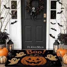 1 Cute Dog Print Bath Mat, Non-Slip Thick Soft Comfortable Bathroom Rug, Machine Washable, Bathroom Accessory, Soft Comfortable Carpet, Halloween Room Decor Gothic Style, 47.24x62.99 Inches - Burnt Orange - View 5
