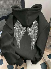 Tween Girl Fun Print Pullover Sweatshirt, Warm And Comfortable Thermal Lined Pullover Sweatshirt For Autumn/Winter - Dark Grey - View 2