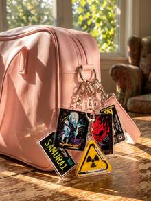 1Pc/6Pcs Cyberpunk & Sci-Fi Themed Acrylic Keychains, Including Night City License Plate, Lucy, Samurai Logo, Militech Asset Tag & Radiation Symbol Designs, Fashionable Bag Charms, Suitable For: Back To School, Gift For Anime Fans, Exquisite Collection, All Seasons - Multicolor - View 2