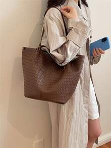Woven Texture Tote Bag Women's 2026 New Summer High-End Luxury Shoulder Bag Large Capacity Commuter Bag - Brown - View 5
