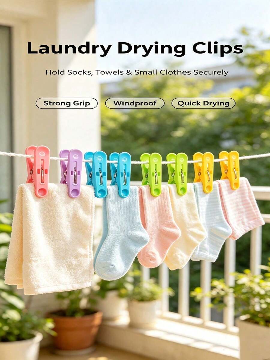 10/30pcs Windproof Clothes Clips & Towel Clips, Heavy Duty Plastic Clips, Sock Clips, Perfect For Bathroom, Travel, Dorm, Kitchen, Home Laundry Supplies, Random Color - View 1