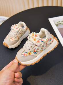 New 2026 Kids' Spring/Autumn Floral Vintage Sports Shoes, Non-Slip Sneakers For Girls - Red - View 1
