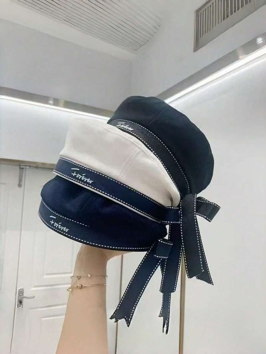 1pc Classic Sailor Hat, Vintage Style Unisex Navy Cap With Ribbon And Letter Embroidery, Cute Flat Top Hat Suitable For Party And Cosplay