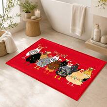 1pc Christmas Rooster Pattern Printed Faux Cashmere Kitchen Mat, Christmas, Can Be Used As Christmas Gift, Christmas Decoration, Absorbent Kitchen Floor Mat, Kitchen Rug, Long Runner, Sink Front Mat, Suitable For Kitchen, Bathroom, Entryway, Hallway, Laundry Room And Home Decor - Multicolor - View 10