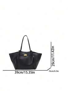 Dedoo Fashionable Large Capacity Trapezoid Bag Designer Style Lock Clasp Women's Shoulder Bag Luxury PU Leather Handbag Premium Underarm Bag - Black - View 3