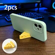 2/1pc INS Style Mini Cheese Phone Stand, Yellow & White Color Options, Compact & Portable Keychain Pendant, Lightweight Space-Saving Design, Hands-Free Desktop Phone Holder For Watching Videos And Short Clips, Creative Phone Base For Travel And Home Use - Little Cheese - View 4