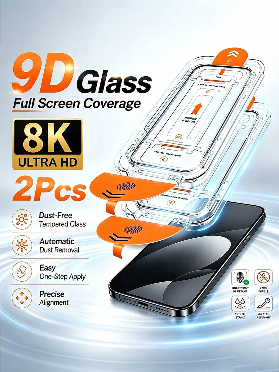 2 Pcs Full Cover Screen Protector For 11/11 Pro/10 Pro XL/10/10 Pro/10 Pro XL/9/9 Pro/9 Pro XL/8/8A/8 Pro/7/7A/6/6A, Auto Dust-Elimination Installation, 9H Hardness, Anti-Fingerprint, Anti-Scratch, Fingerprint Unlocking - Clear - View 1