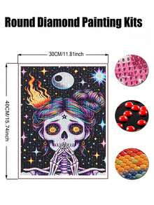 5D Diamond Painting Kit For Adults, Gothic Praying Female Sugar Skull With Moon Starry Sky Full Drill Diamond Art, DIY Rhinestone Painting For Home Wall Decor Gift - round diamond - View 5