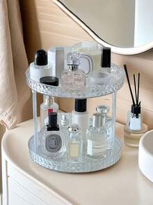 3-Tier Rotating Display Stand, Transparent Acrylic Cosmetic Organizer, Perfume Storage Rack, Makeup Organizer, Jewelry Storage Rack, Cosmetic Storage Rack, Perfume Box, Jewelry Tray, Round Vanity Tray, Room Decor, Bedroom Decor, Home Decor, Desktop Storage, Vanity Area - Clear - View 11
