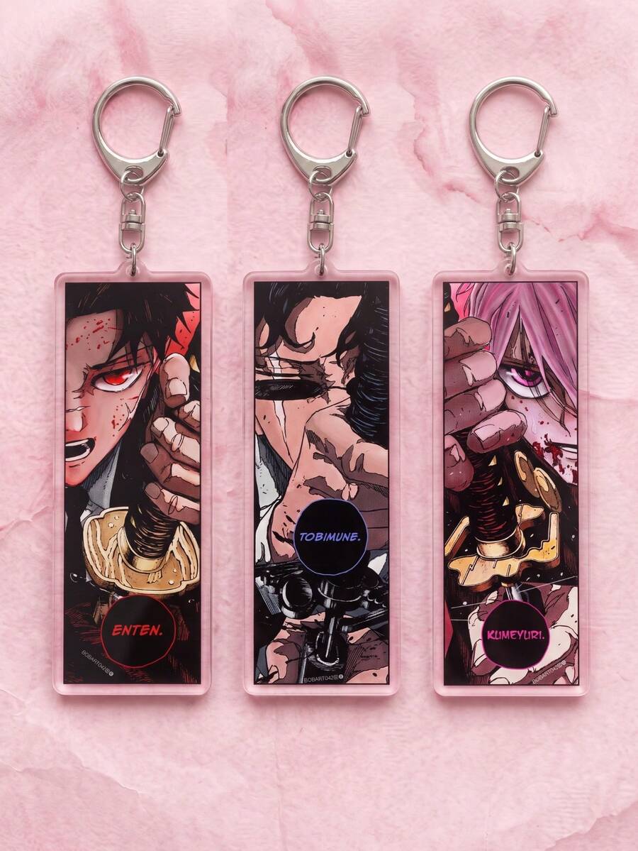 1Pc/3Pcs Kagurabachi Theme Acrylic Keychains, Featuring "Enten", "Tobimune" And "Kumeyuri" Demon Swords And Character Close-Up Designs, Fashionable Bag Charm, Suitable For Back To School, Gift For Anime Fans, Exquisite Collection, All Seasons - Multicolor - View 1