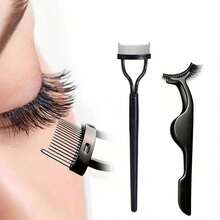 2pcs Eyelash Tweezers, False Eyelash Extension Tweezers, Eyelash Steel Comb, Women's False Eyelash Adhesive Tool Set - Black - View 7