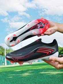 1 Pasang Sepatu Sepak Bola Pria Terbaru Gaya Piala Dunia, Sepatu Latihan Lapangan Rumput AG dengan Stud Panjang - Hitam - View 4
