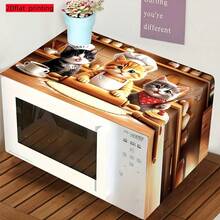 2D Flat 1pc Microwave Dust Cover, 3 Cute Cats Pattern Kitchen Appliance Dust Cover, 35 X 85 Cm Polyester Microwave Top Cover, Home Refrigerator Toaster Protective Cloth, Kitchen Decor - Multicolor - View 2