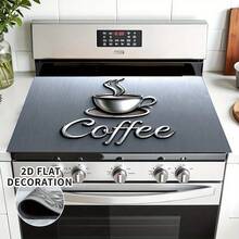 (Hot !!) 1pc 2D Coffee Pattern Flat Stove Protector Mat And Non-Slip Heat-Resistant Rubber Stove Cover Mat Suitable For Induction Cooktop, Glass Cooktop And Multi-Function Scratch-Resistant Mat, Also Can Be Used As Oven, Washing Machine, Dryer And Kitchen Decor Best Choice. - Multicolor - View 2