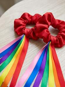 Set Pita Rambut Pelangi 6/1 buah, Set Pita Senam dan Tari Cocok untuk Kelas Musik, Pesta Bertema, Perlengkapan Liburan, Perlengkapan Tari Cocok untuk Pernikahan, Pesta Bertema, dan Pertunjukan Tari, dll. - pita pelangi di pergelangan tangan - View 2