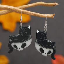 1 Pair Dark Style Cute Skull Cat Earrings - Black - View 8