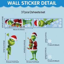 The Grinch 2pcs/Set Christmas Static Glass Stickers, Holiday Window Decals, Funny Christmas Style, Removable Decorative Stickers, Suitable For Winter Store Windows, Home Glass Windows, Shopping Mall Store Decor, Christmas Theme Party Scenes - Multicolor - View 7