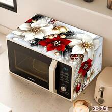 1pc Christmas Microwave Cover, Decorated With Red And White Poinsettia Pattern, Polyester Material Home Kitchen Microwave Dust Cover, Suitable For Holiday Kitchen Decoration And Appliance Protection, Seasonal Home Decor, Christmas Decoration, Christmas Gift - Multicolor - View 6