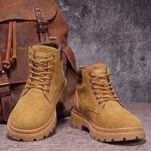 Vintage Distressed Suede Men's High-Top Ankle Boots Thick Sole Durable Lace-Up Street Style Versatile Men's Boots - Khaki - View 1