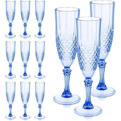 1/6/12pcs Vintage Diamond Stemware. Champagne Glasses. Cold Drink Glasses. Reusable Heavy-Duty Champagne Glasses, Juice Glasses, Vintage Embossed Wine Glasses, Cocktail Glasses. Vintage Stemware Shatterproof Reusable Stemware, Suitable For Weddings, Outdoor Dinners, Valentine's Day.