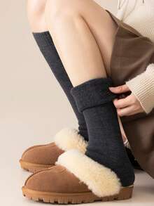 chuanwa(2) 1 Pair Women's Fashion Autumn/Winter Solid Color Thickened Warm Elastic Slim Fit Mid-Calf Socks - Multicolor - View 4