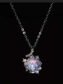 Vintage Dreamy Purple Shell Necklace For Women, Blue-Purple Gradient Shell Collarbone Chain - Multicolor - View 1