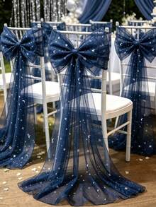 Navy Blue Starry Sky Tulle Fabric, Customizable Cutting, Suitable For Wedding Party Decoration, Multi-Functional Starry Sky Fabric, Can Be Used For Table Decoration, Chair Bows, Backdrop Curtains, Gift Box Packaging, Bridal Shower, Birthday Party Event Decor Supplies - Dark Blue - View 8