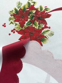1pc Red Christmas Tablecloth, Floral And Bow Design, Rectangular Christmas Dining Tablecloth, Suitable For Holiday Parties, Kitchen And Home Decor - Multicolor - View 7