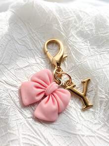 1pc 2-In-1 26 Letters + Pink Bow Lobster Clasp, Exquisite Cute Pink Bow Keychain/A-Z 26 Letters Keychain/Suitable For Bags, Wallets And Other Decorative Accessories, Ideal Holiday Gift Accessory - Multicolor - View 9