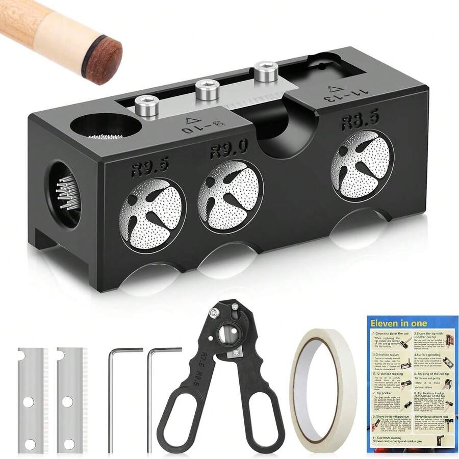 7pcs 11-In-1 Billiard Cue Tip Repair Kit, Multi-Function Billiard Cue Tip Polishing & Trimming Tool, Billiard Cue Tip Replacement Tool & Tip Knife - 1 Set - View 1